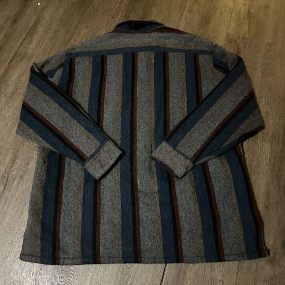 Vintage Shirt Jacket Mens XL Gray Striped Quilted Lined Shacket Wool Blend Snaps - Picture 6 of 10